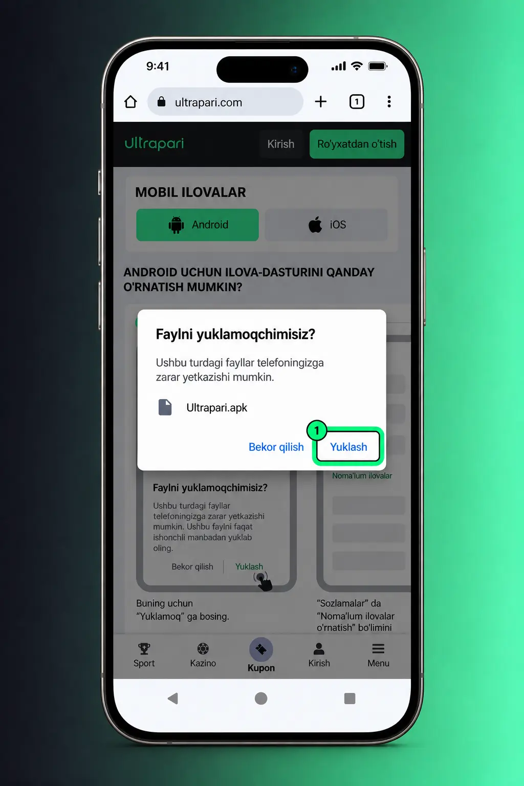 Ultrapari APK faylini Androidga 4 bosqichda bepul va xavfsiz yuklab olish bo'yicha ko'rsatma skrinshoti