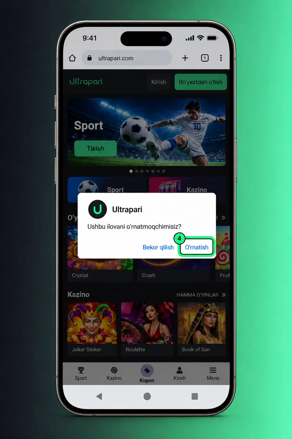 Ultrapari APK faylini Androidga 4 bosqichda yuklab olish va o'rnatish jarayonini ko'rsatuvchi qo'llanma skrinshoti
