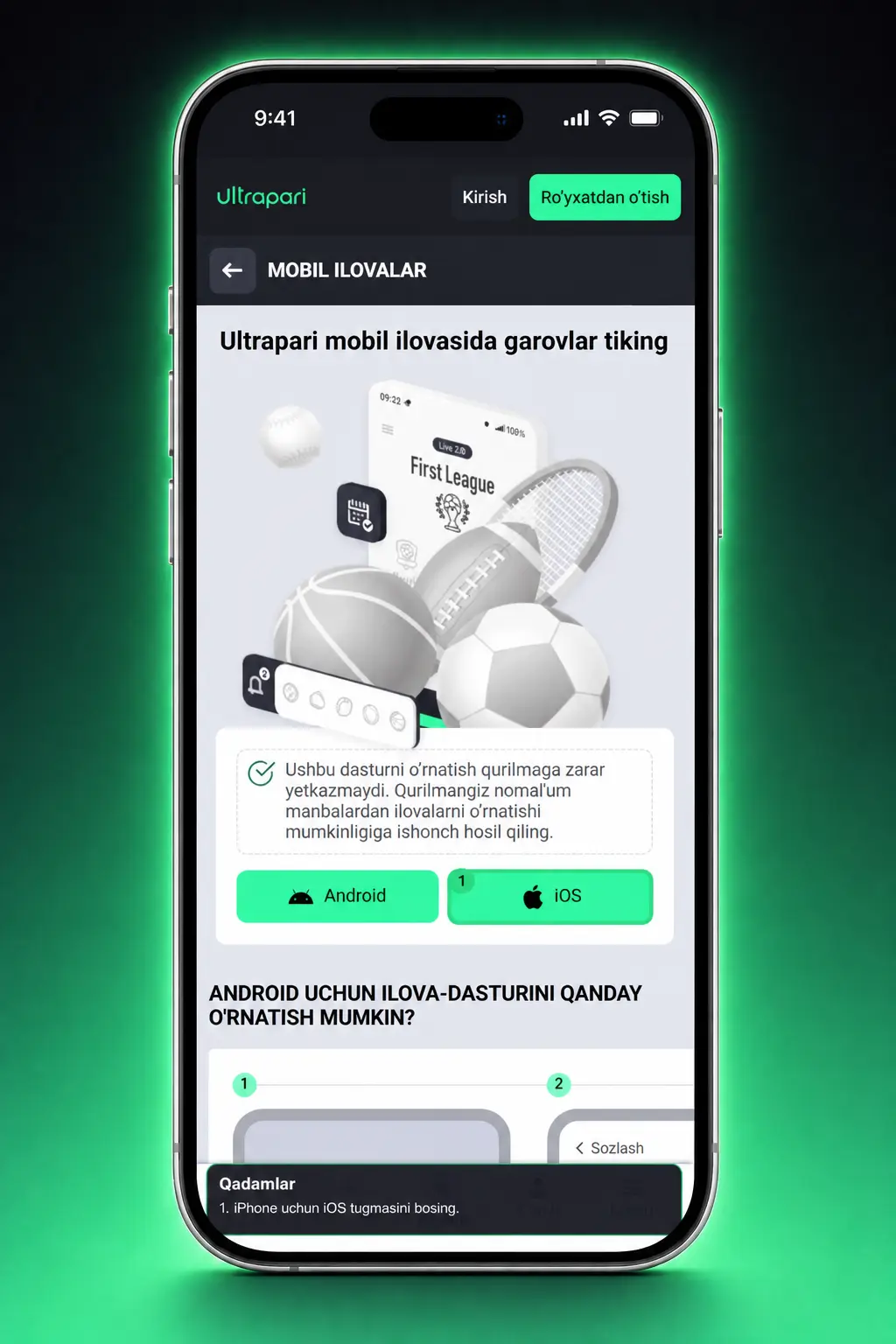 Ultrapari Aviator ilovasini iOS qurilmasiga PWA sifatida yuklab olish va bosh ekranga qo'shish bosqichlari