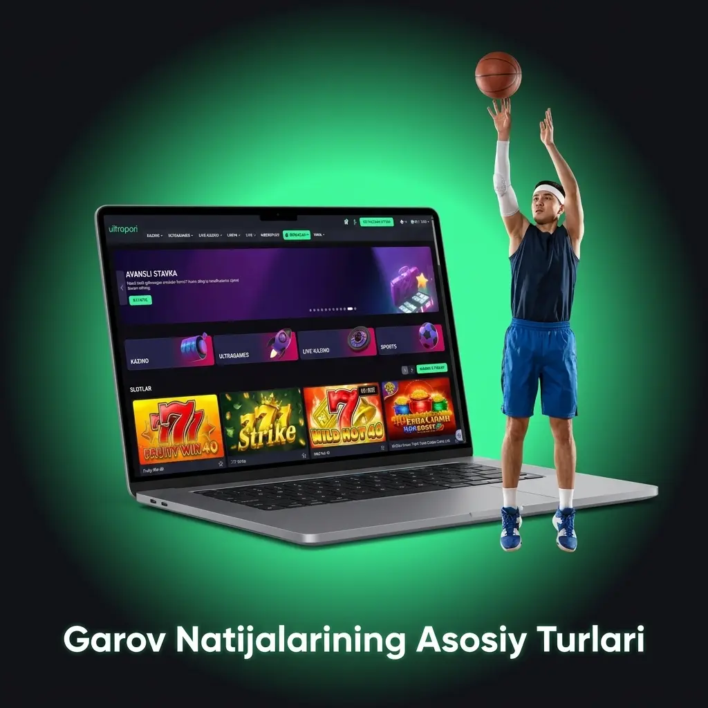 Ultrapari platformasidagi garov natijalarining asosiy turlari: 1X2, Total, Fora va Ikkala jamoa ham gol uradi variantlari tasvirlangan rasm.