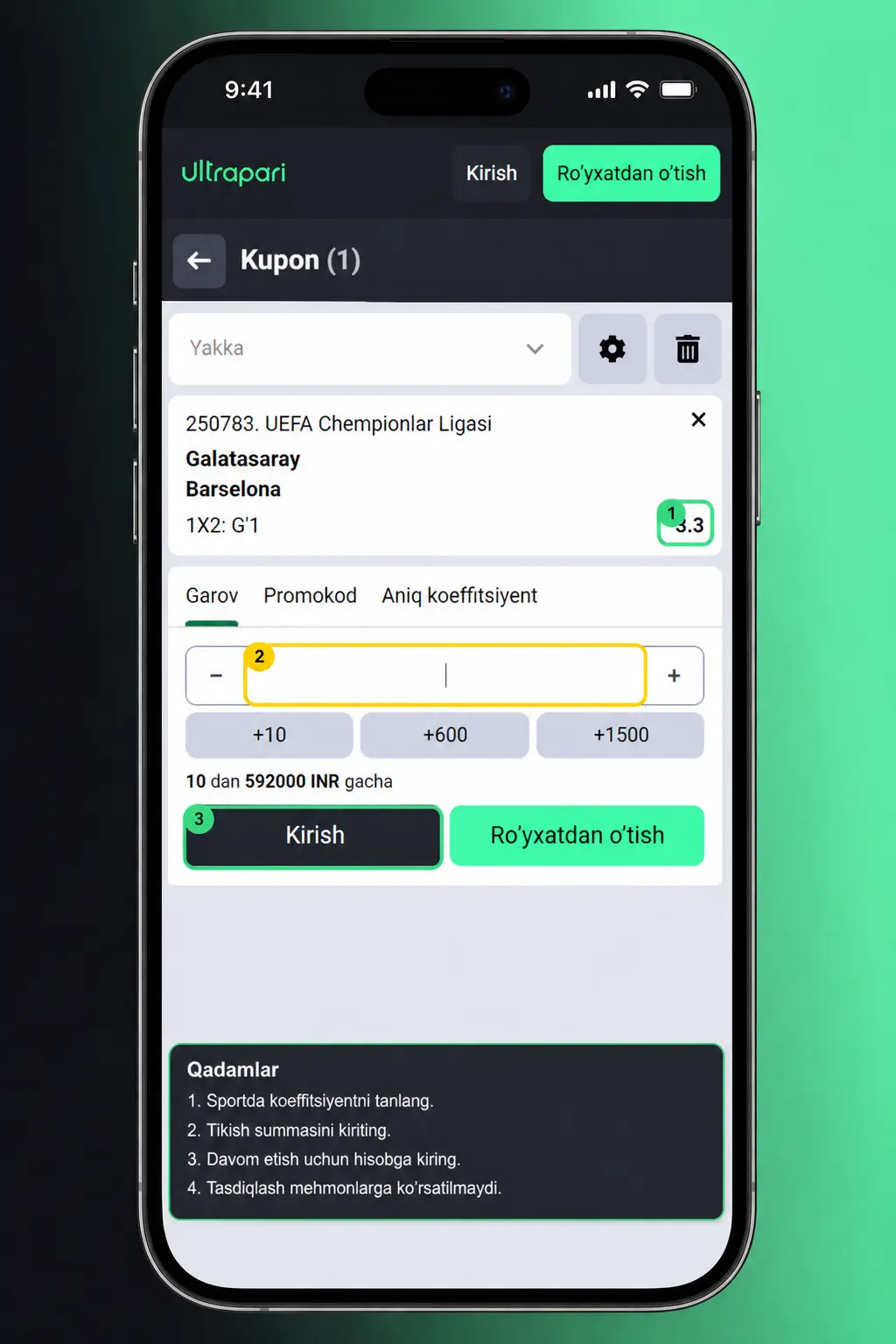 Ultrapari mobil ilovasida basketbol stavkalari, jonli translatsiya va tezkor kupon imkoniyatlari Android hamda iOS uchun