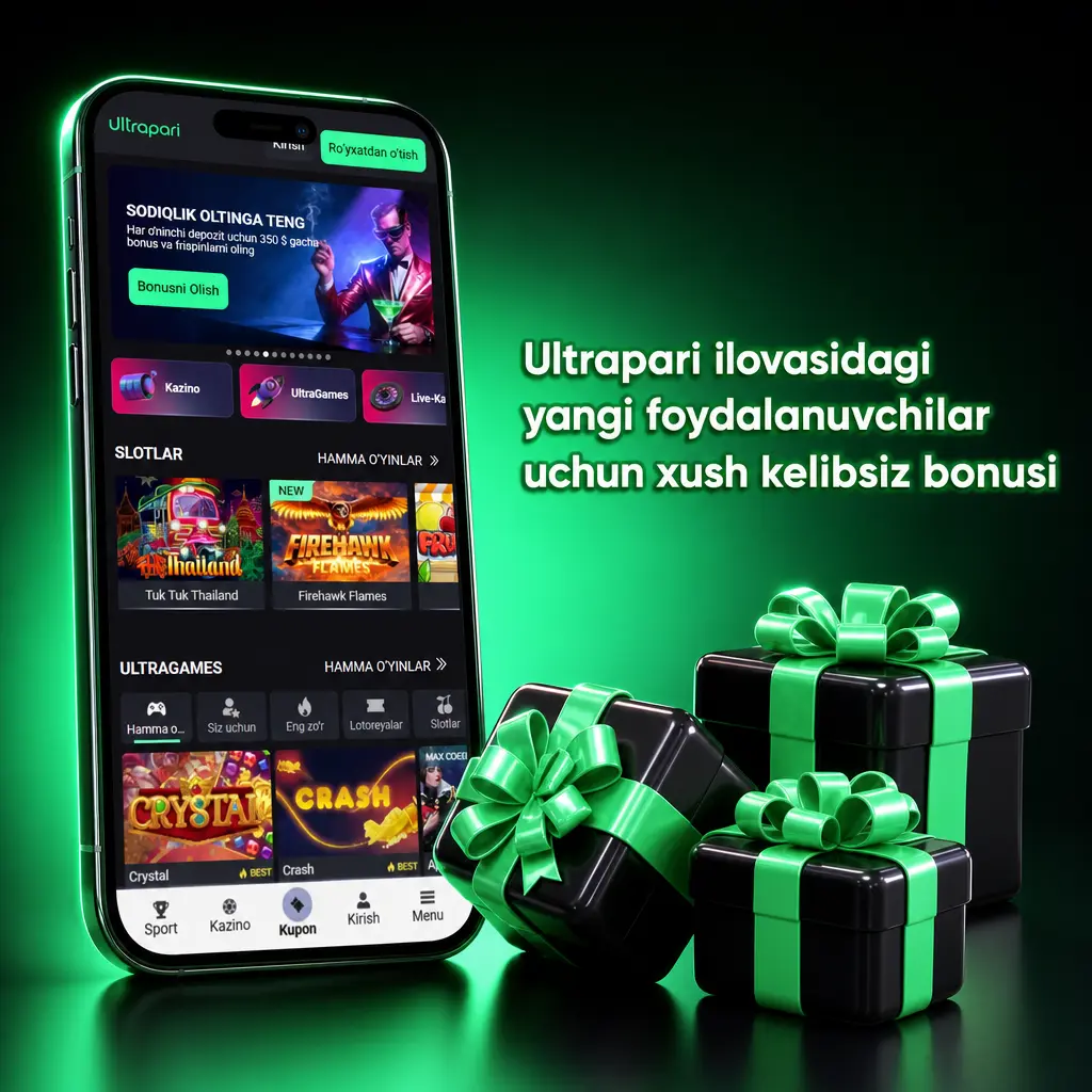 Ultrapari ilovasida yangi foydalanuvchilar uchun Sport yoki Kazino bonusi, 100% gacha 1 730 USD va 150 FS imkoniyati