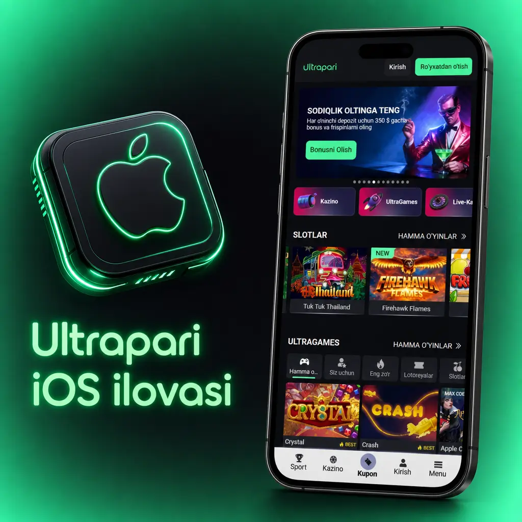Ultrapari iOS ilovasi - iPhone va iPad uchun bepul, sport tikish va kazino o'yinlariga kirish imkoniyati