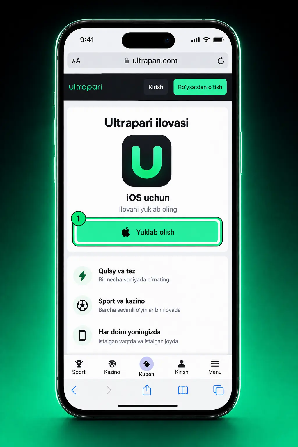 Ultrapari iOS ilovasini 5 bosqichda yuklab olish bo'yicha qo'llanma skrinshoti