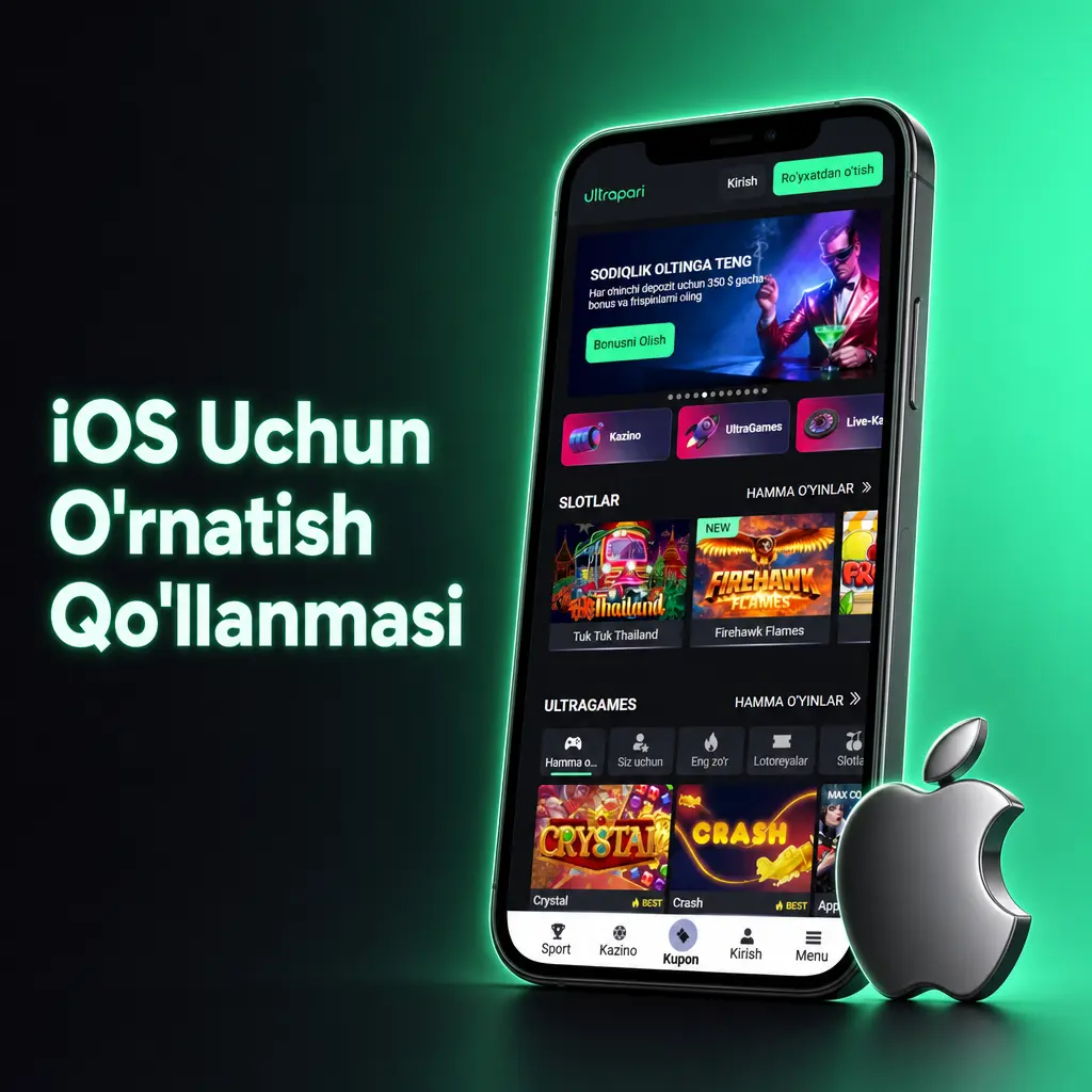 iPhone uchun Ultrapari ilovasini Safari orqali bosh ekranga qo'shish va sport bo'limida stavka joylashtirish qo'llanmasi