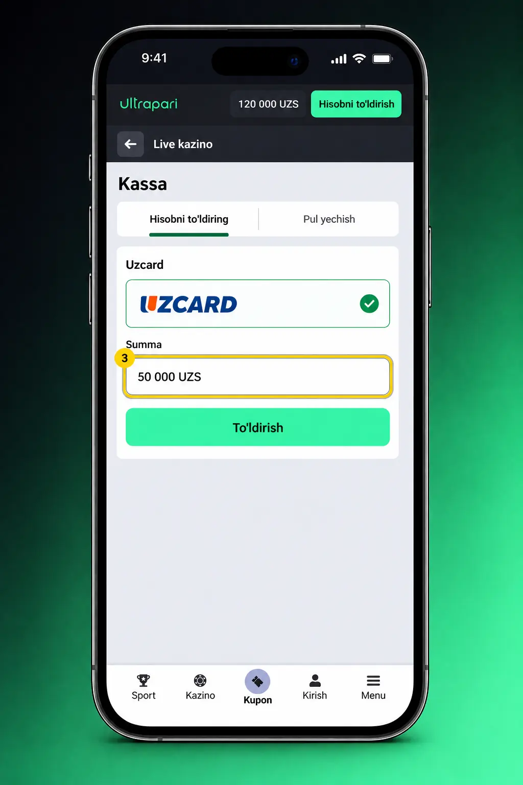 Ultrapari kazinosida ro‘yxatdan o‘tish, depozit kiritish va slot yoki jonli o‘yinlarni tanlab o‘ynashni boshlash bosqichlari