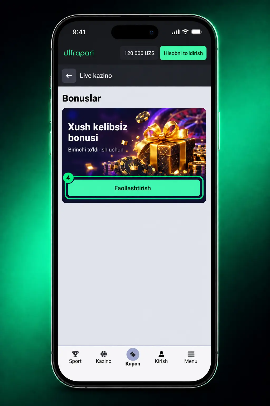 Ultrapari kazinosida ro‘yxatdan o‘tish, depozit kiritish va slot yoki jonli o‘yinlarni tanlab o‘ynashni boshlash bosqichlari