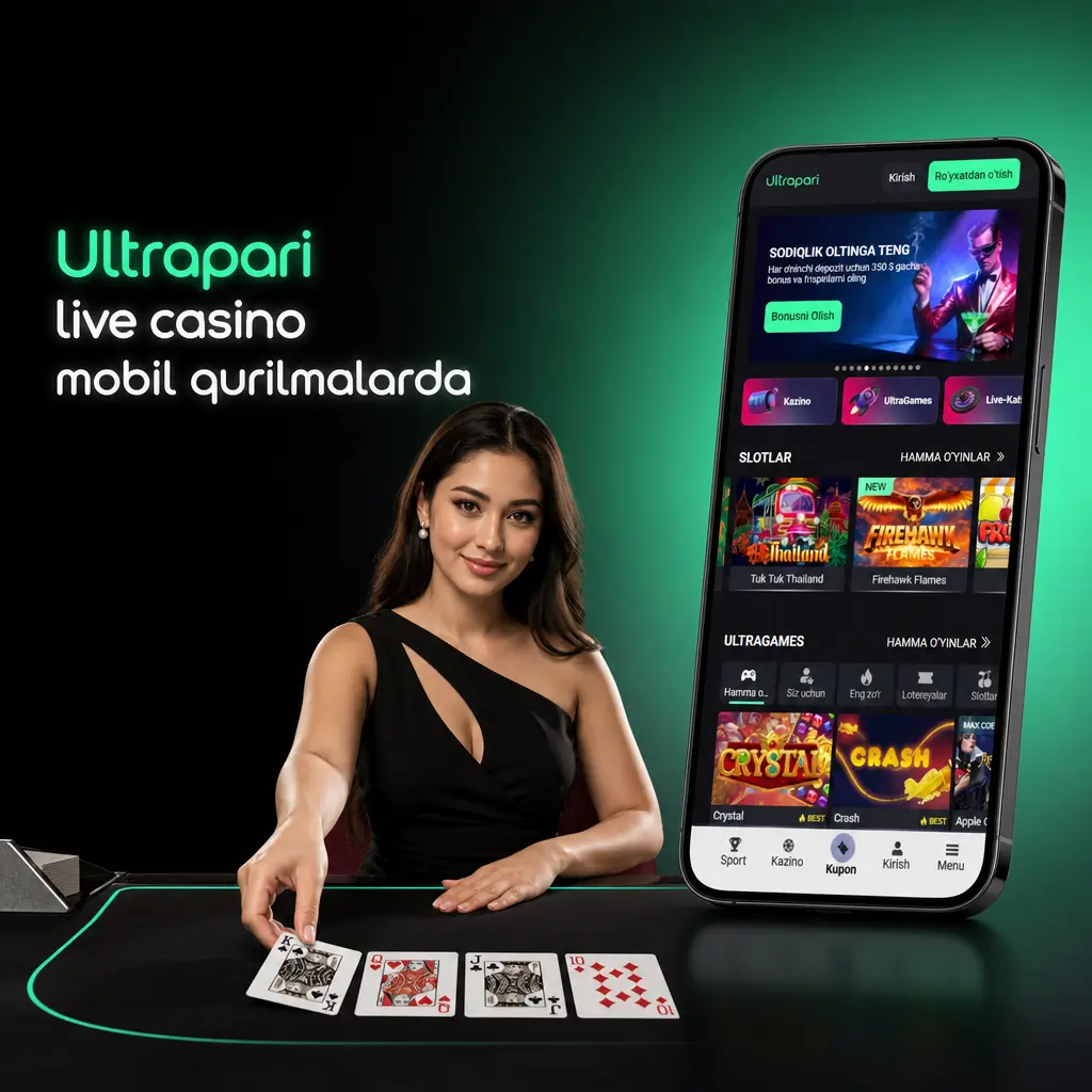 Ultrapari live casino mobil qurilmada: vertikal interfeys, stol, tikish paneli va chat bitta ekranda, video sifati avtomatik sozlanadi
