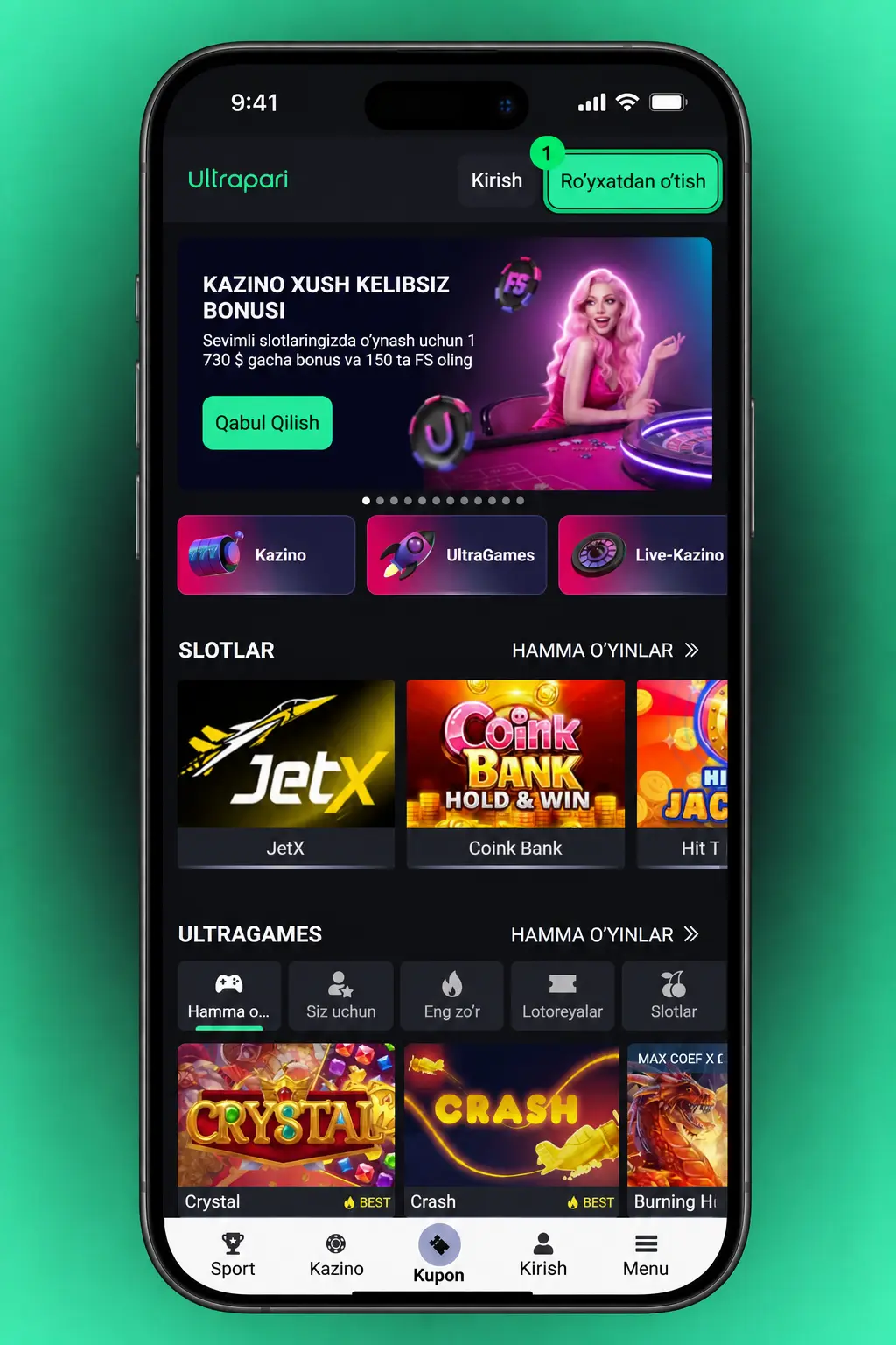 Ultrapari mobil ilovasida promo kodni faollashtirish bosqichlari: yuklab olish, ro'yxatdan o'tish, kod kiritish va tasdiqlash