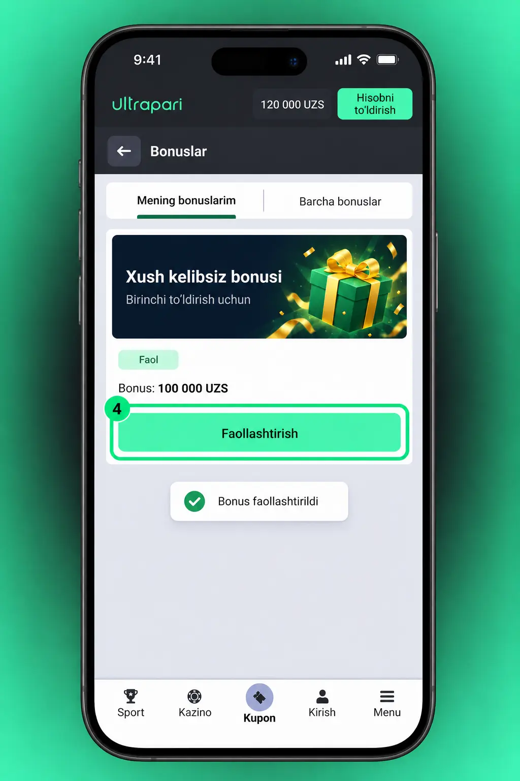 Ultrapari mobil ilovasida promo kodni faollashtirish bosqichlari: yuklab olish, ro'yxatdan o'tish, kod kiritish va tasdiqlash