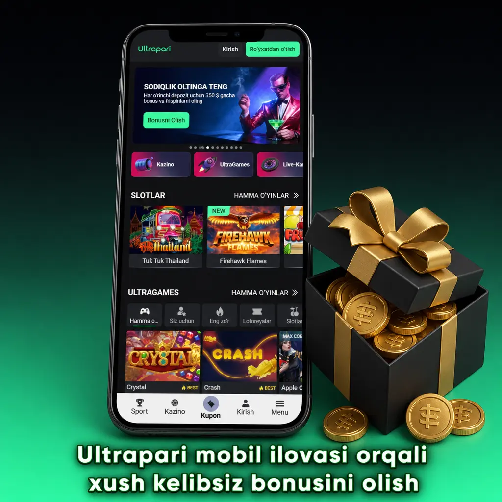 Ultrapari mobil ilovasida ro'yxatdan o'tib, depozit kiriting va 1 730 USD gacha xush kelibsiz bonusini oling