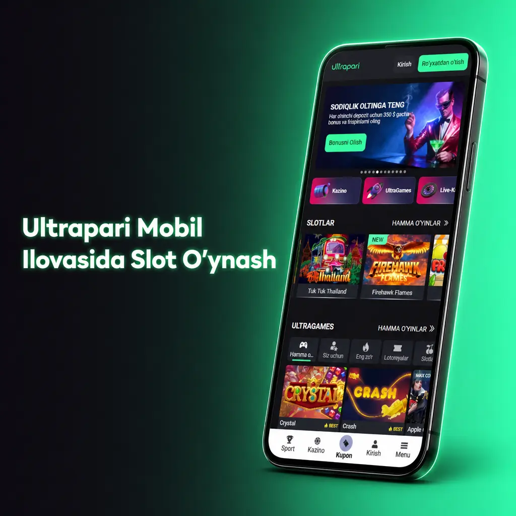 Ultrapari mobil ilovasida slot o'ynash: tezkor kirish, qulay interfeys va stavka qo'yish jarayoni tasviri