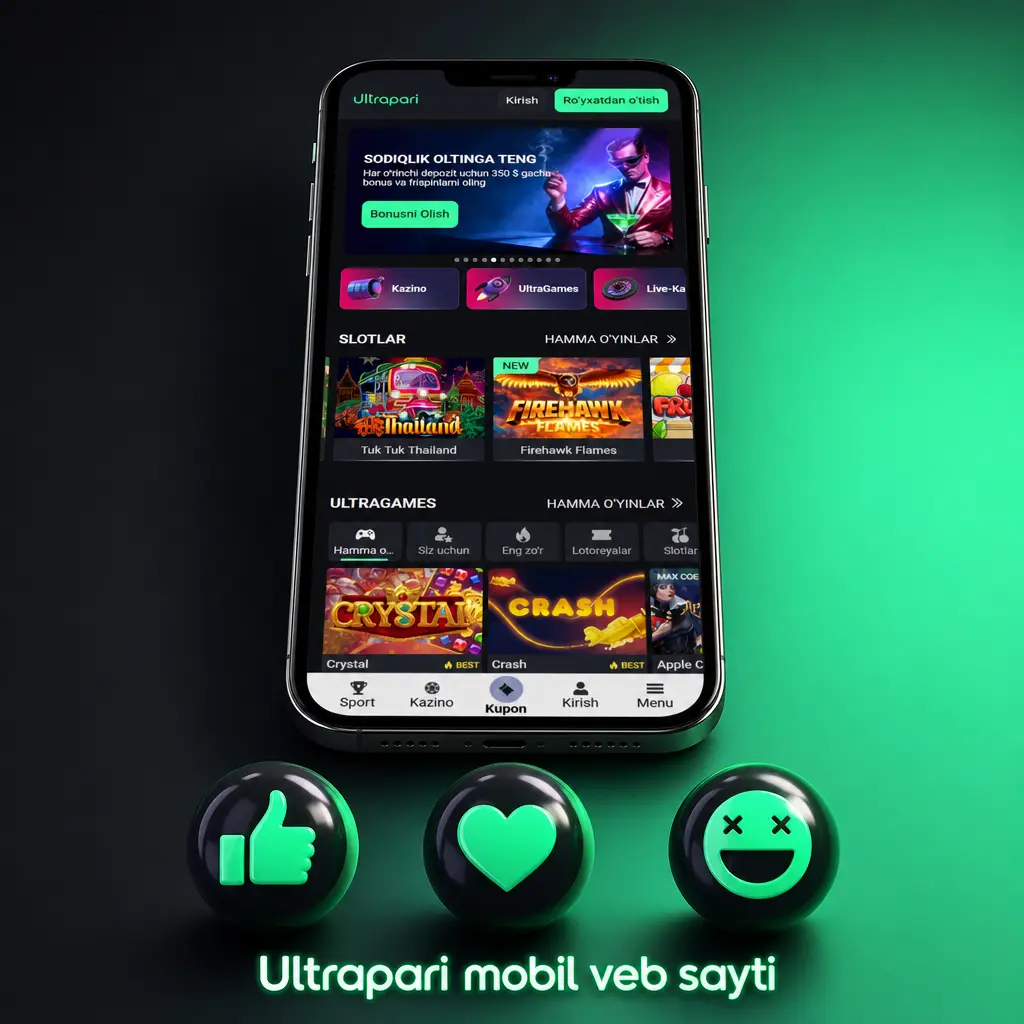 Ultrapari mobil veb sayti - smartfon va planshetlarda brauzer orqali tikish va kazino o'yinlari