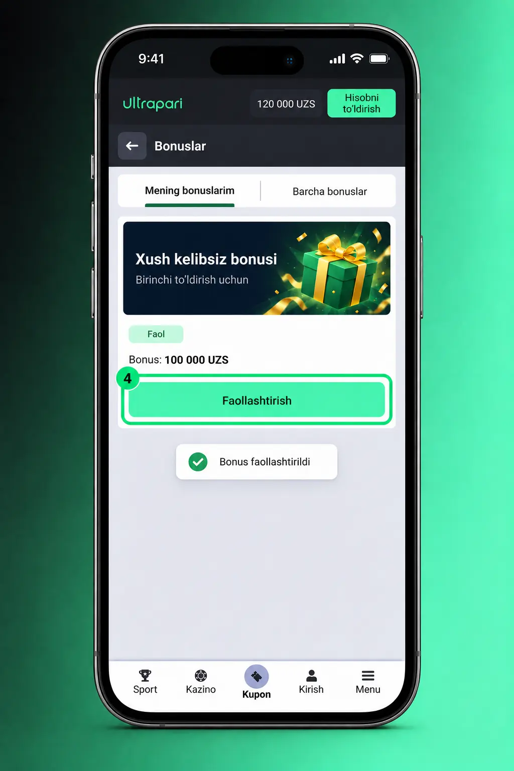 Ultrapari bonusidan foydalanish: ro'yxatdan o'tish, hisobni to'ldirish, promokod kiritish va faollashtirish bosqichlari